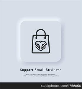 Support small business icon. Shop local products. Coronavirus Quarantine. Shop local symbol. Vector. UI icon. Neumorphic UI UX white user interface web button.