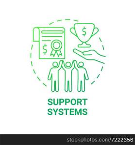 Support systems green gradient concept icon. Social entrepreneurship abstract idea thin line illustration. Build business credibility. Attract investors. Vector isolated outline color drawing. Support systems green gradient concept icon
