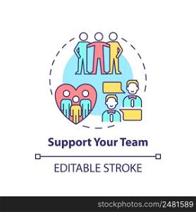 Support team concept icon. Communication management abstract idea thin line illustration. Higher workplace morale. Isolated outline drawing. Editable stroke. Arial, Myriad Pro-Bold fonts used. Support team concept icon