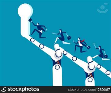 Support technology. Business team running to success. Concept business vector illustration. Flat character, Cartoon style design.