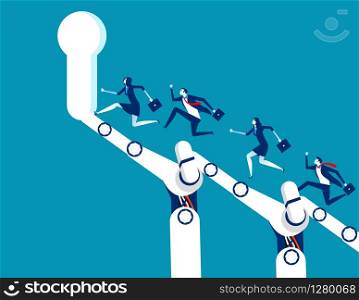 Support technology. Business team running to success. Concept business vector illustration. Flat character, Cartoon style design.