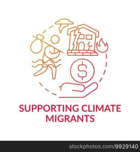 Supporting climate migrants concept icon. Climate change idea thin line illustration. World tranformation caused by human. Vector isolated outline RGB color drawing. Supporting climate migrants concept icon