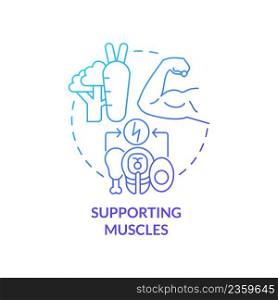 Supporting muscles blue gradient concept icon. Building muscle mass. Healthy diet advantages abstract idea thin line illustration. Isolated outline drawing. Myriad Pro-Bold font used. Supporting muscles blue gradient concept icon