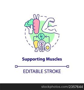 Supporting muscles concept icon. Building muscle mass. Healthy diet advantages abstract idea thin line illustration. Isolated outline drawing. Editable stroke. Arial, Myriad Pro-Bold fonts used. Supporting muscles concept icon