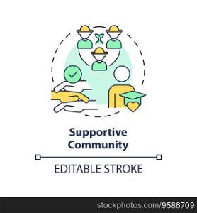 Supportive community multi color concept icon. Agriculture education. Like minded. Farm science. College student. Round shape line illustration. Abstract idea. Graphic design. Easy to use. Supportive community multi color concept icon