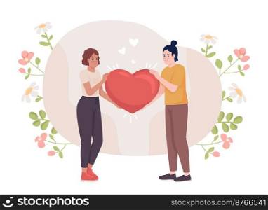 Supportive relationship flat concept vector illustration. Loving couple. Editable 2D cartoon characters on white for web design. Romantic creative idea for website, mobile, presentation. Supportive relationship flat concept vector illustration