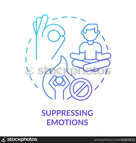 Suppressing emotions blue gradient concept icon. Self control. Impression management technique abstract idea thin line illustration. Isolated outline drawing. Myriad Pro-Bold font used. Suppressing emotions blue gradient concept icon