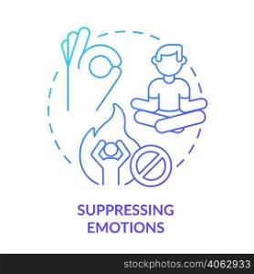 Suppressing emotions blue gradient concept icon. Self control. Impression management technique abstract idea thin line illustration. Isolated outline drawing. Myriad Pro-Bold font used. Suppressing emotions blue gradient concept icon