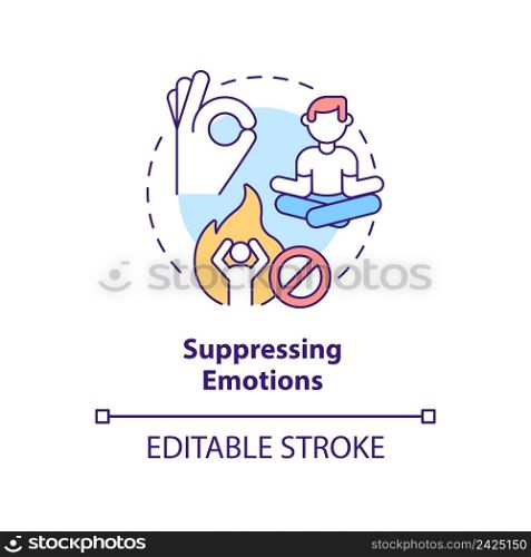 Suppressing emotions concept icon. Impression management technique abstract idea thin line illustration. Isolated outline drawing. Editable stroke. Arial, Myriad Pro-Bold fonts used. Suppressing emotions concept icon