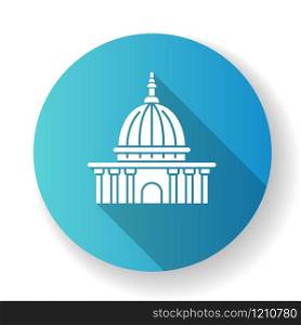 Supreme court blue flat design long shadow glyph icon. Highest judicial institution. Government agency. Courthouse. Administrative office. Law enforcement. Silhouette RGB color illustration