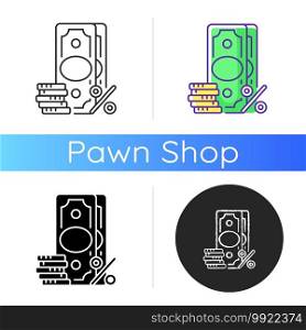 Surcharge icon. Extra fee and tax. Selling price percentage. Good and service cost additional charge. Checkout fee. Financial services. Linear black and RGB color styles. Isolated vector illustrations. Surcharge icon