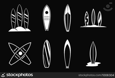 Surf board icon set vector white isolated on grey background . Surf board icon set grey vector