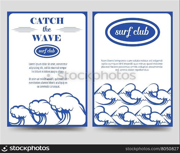 Surf brochure flyer template with waves. Surf brochure flyer template with waves vector A5