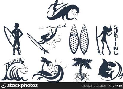 Surf people with surfboard riding waves summer vector image
