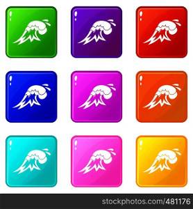 Surf wave icons of 9 color set isolated vector illustration. Surf wave set 9