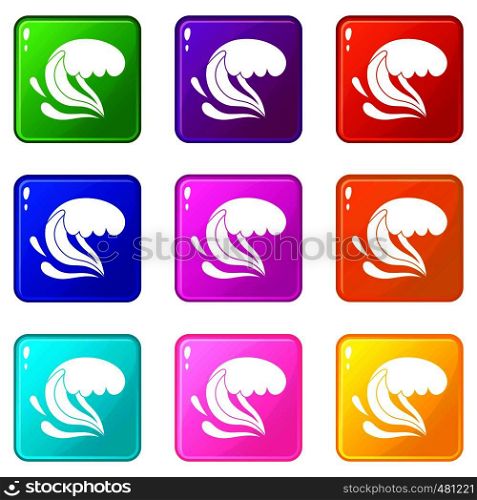 Surf wave icons of 9 color set isolated vector illustration. Surf wave set 9