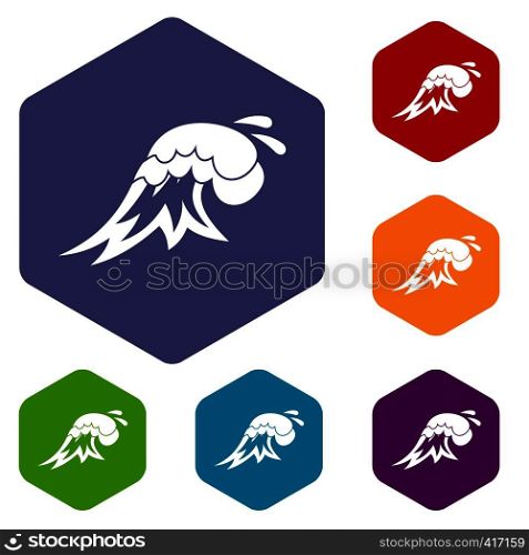 Surf wave icons set rhombus in different colors isolated on white background. Surf wave icons set