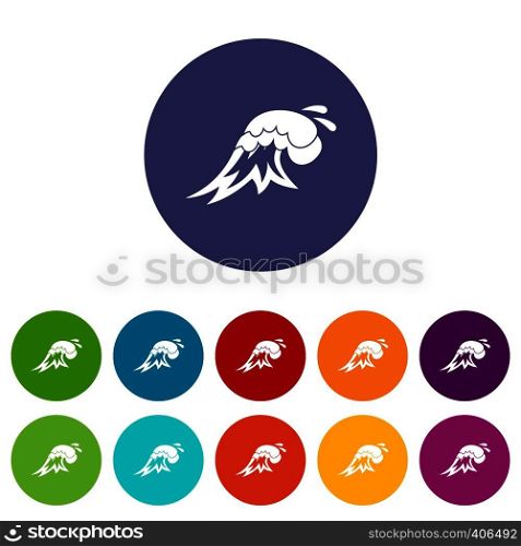 Surf wave set icons in different colors isolated on white background. Surf wave set icons