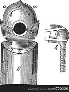 Surface-supplied Diving Equipment, vintage engraved illustration. Trousset encyclopedia (1886 - 1891).