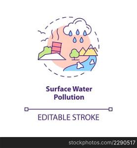 Surface water pollution concept icon. Water contamination classification abstract idea thin line illustration. Isolated outline drawing. Editable stroke. Arial, Myriad Pro-Bold fonts used. Surface water pollution concept icon