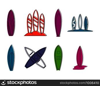 Surfboard icon set. Color outline set of surfboard vector icons for web design isolated on white background. Surfboard icon set, color outline style