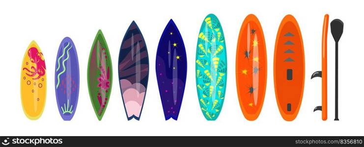 Surfboard icons set cartoon vector. Surfing board. Beach surf. Surfboard icons set cartoon vector. Surfing board