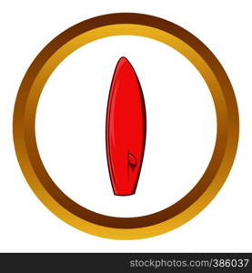 Surfboard vector icon in golden circle, cartoon style isolated on white background. Surfboard vector icon