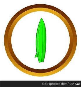Surfboard vector icon in golden circle, cartoon style isolated on white background. Surfboard vector icon