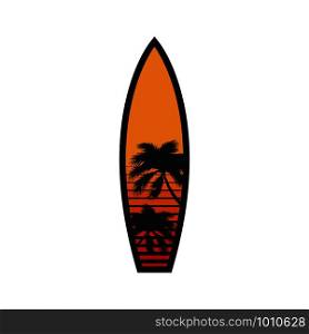 surfboard with palm in flat style, vector illustration. palm surfboard in flat style, vector illustration