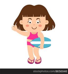 surfer girl with surfboard vector illustration