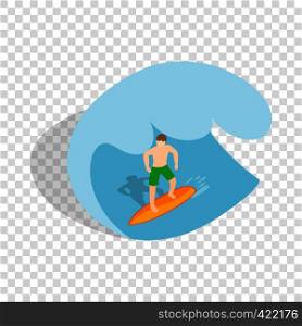 Surfer riding the wave isometric icon 3d on a transparent background vector illustration. Surfer riding the wave isometric icon