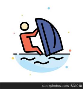 Surfer, Surfing, Water, Wind, Sport Abstract Flat Color Icon Template