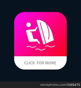 Surfer, Surfing, Water, Wind, Sport Mobile App Button. Android and IOS Glyph Version