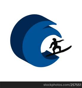 Surfer symbol. Flat Isometric Icon or Logo. 3D Style Pictogram for Web Design, UI, Mobile App, Infographic. Vector Illustration on white background.
