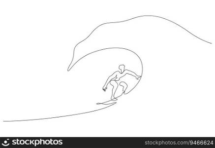 surfer wave surfing balancing smooth line art. continuous line drawing of water extreme sport vector illustration