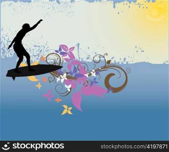 surfer with abstract background