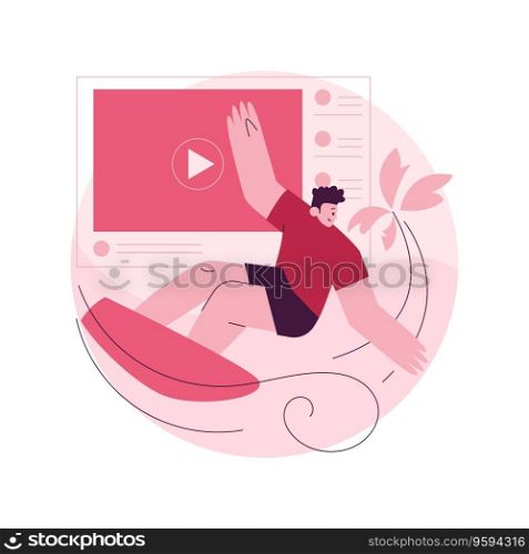 Surfing abstract concept vector illustration. Water sport, holiday fun, ocean wave, palm beach, summer vacation, swim wetsuit, surfing school, surf board, extreme video abstract metaphor.. Surfing abstract concept vector illustration.