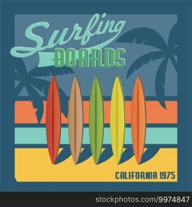  Surfing boards California typography, t-shirt Printing design, Summer vector Badge Applique Label..  Surfing boards California typography, t-shirt Printing design, Summer vector Badge Applique Label