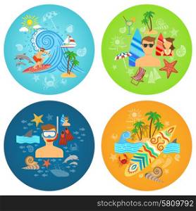 Surfing design concept set with beach sport flat icons isolated vector illustration. Surfing Flat Set