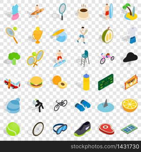 Surfing icons set. Isometric style of 36 surfing vector icons for web for any design. Surfing icons set, isometric style