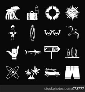 Surfing icons set vector white isolated on grey background . Surfing icons set grey vector