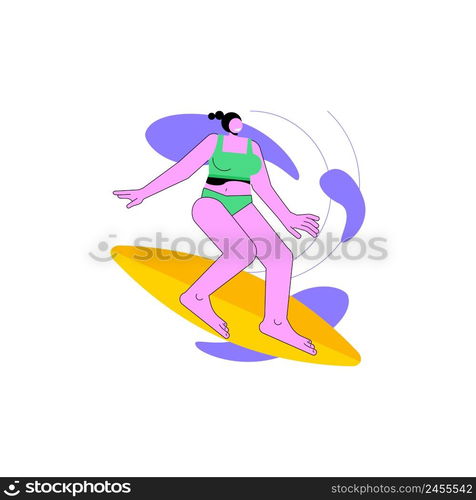 Surfing school abstract concept vector illustration. Surfing week program for children, safe spot, certified instructor, surfboard and wetsuit rental, school camp accommodation abstract metaphor.. Surfing school abstract concept vector illustration.