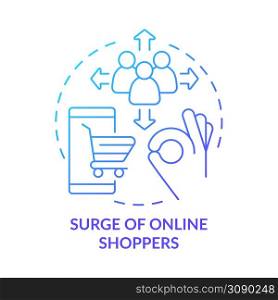 Surge of online shoppers blue gradient concept icon. E-commerce success. Retail strategy trends abstract idea thin line illustration. Isolated outline drawing. Myriad Pro-Bold font used. Surge of online shoppers blue gradient concept icon