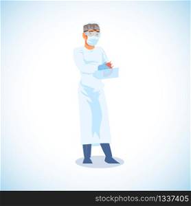 Surgeon Cardiologist in White Sterile Dressing, Mask and Glasses Holding Human Live Heart in Box Cartoon Vector Illustration Isolated on White Background. Human Organs Transplantation Medical Concept