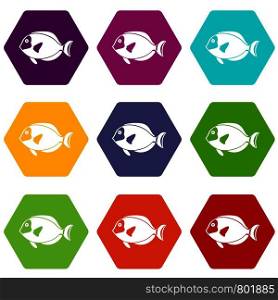 Surgeon fish icon set many color hexahedron isolated on white vector illustration. Surgeon fish icon set color hexahedron