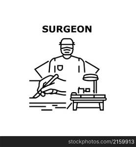 Surgeon hospital doctor. urgery clinic room. Emergency health room. Operating nurse patient vector concept black illustration. Surgeon icon vector illustration