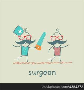 surgeon runs a chain saw for the patient