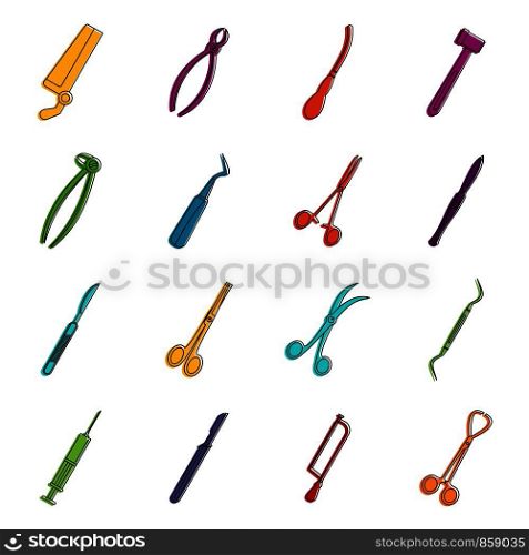 Surgeons tools icons set. Doodle illustration of vector icons isolated on white background for any web design. Surgeons tools icons doodle set