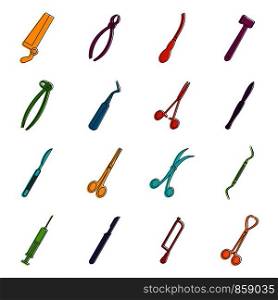 Surgeons tools icons set. Doodle illustration of vector icons isolated on white background for any web design. Surgeons tools icons doodle set