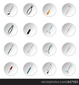 Surgeons tools icons set in flat style isolated vector icons set illustration. Surgeons tools icons set in flat style